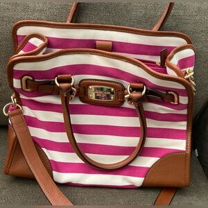 Michael Kors Large Purse, Pink/White Stripes. Perfect condition!